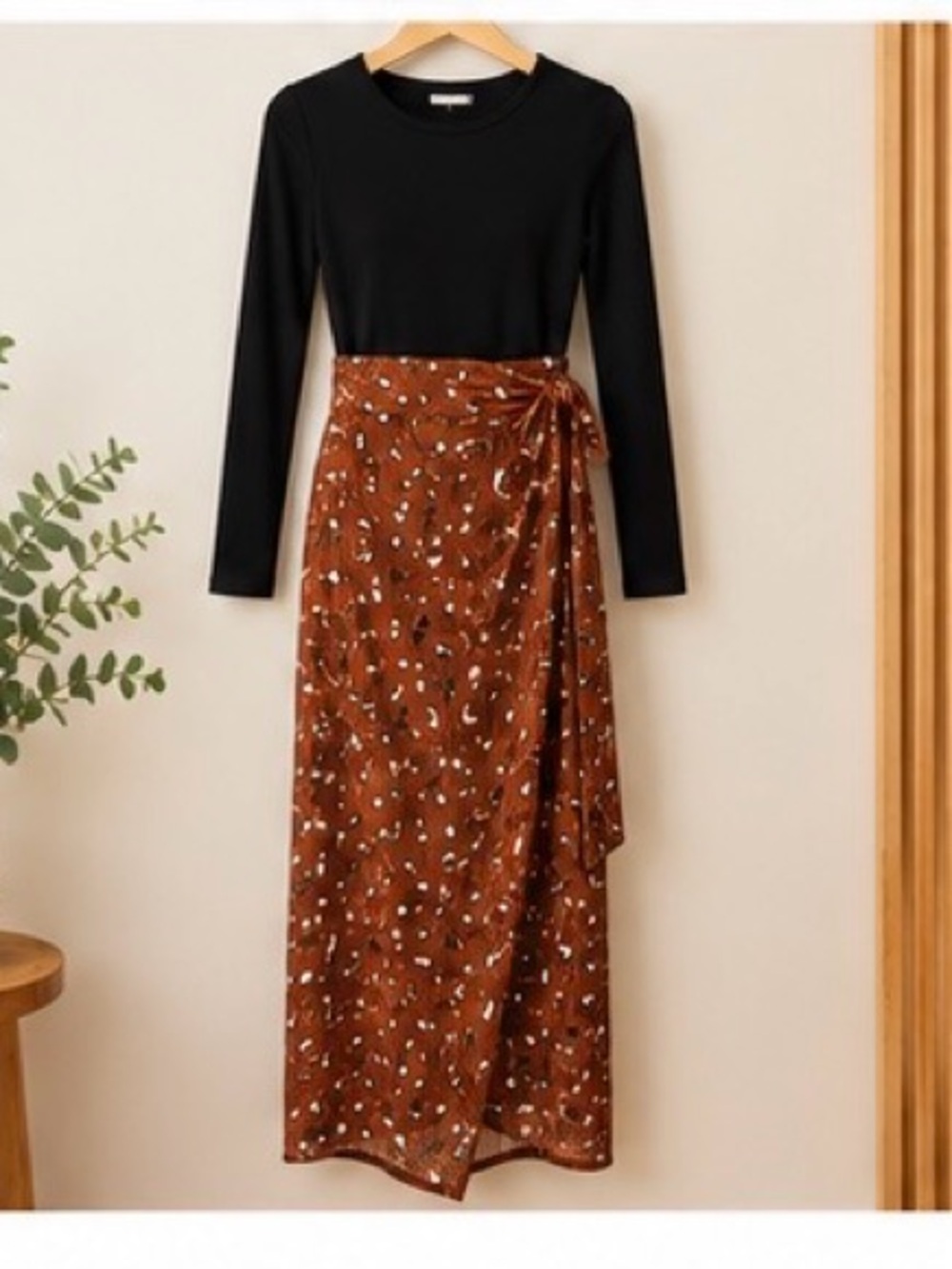 SHEIN Rust Brown Printed Wrap Maxi Skirt